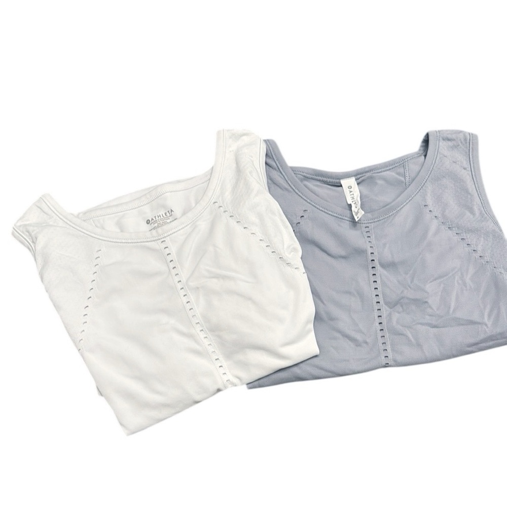 Athleta Scoop Neck Tank Tops in White and Light Gray-Blue